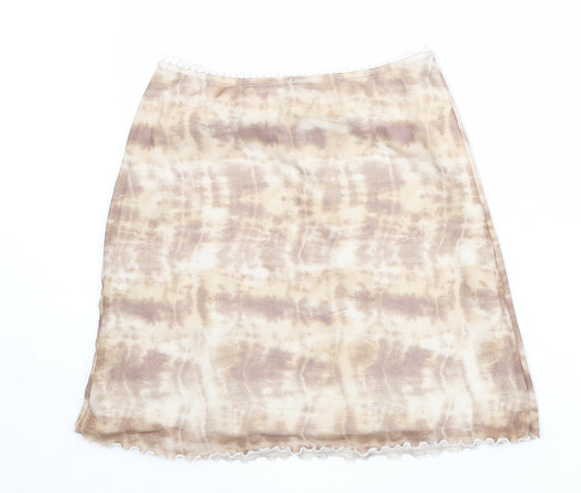 PRETTYLITTLETHING Womens Beige Geometric Polyester Swing Skirt Size 10 - Tie Dye Pattern