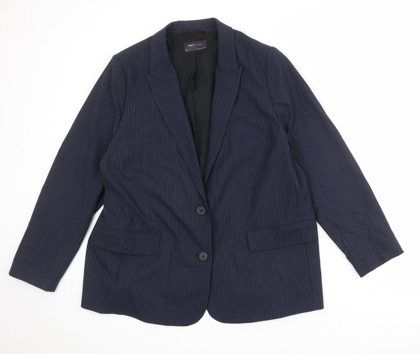 Marks and Spencer Womens Blue Striped Polyester Jacket Suit Jacket Size 20