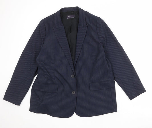 Marks and Spencer Womens Blue Striped Polyester Jacket Suit Jacket Size 20