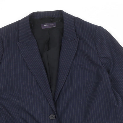 Marks and Spencer Womens Blue Striped Polyester Jacket Suit Jacket Size 20