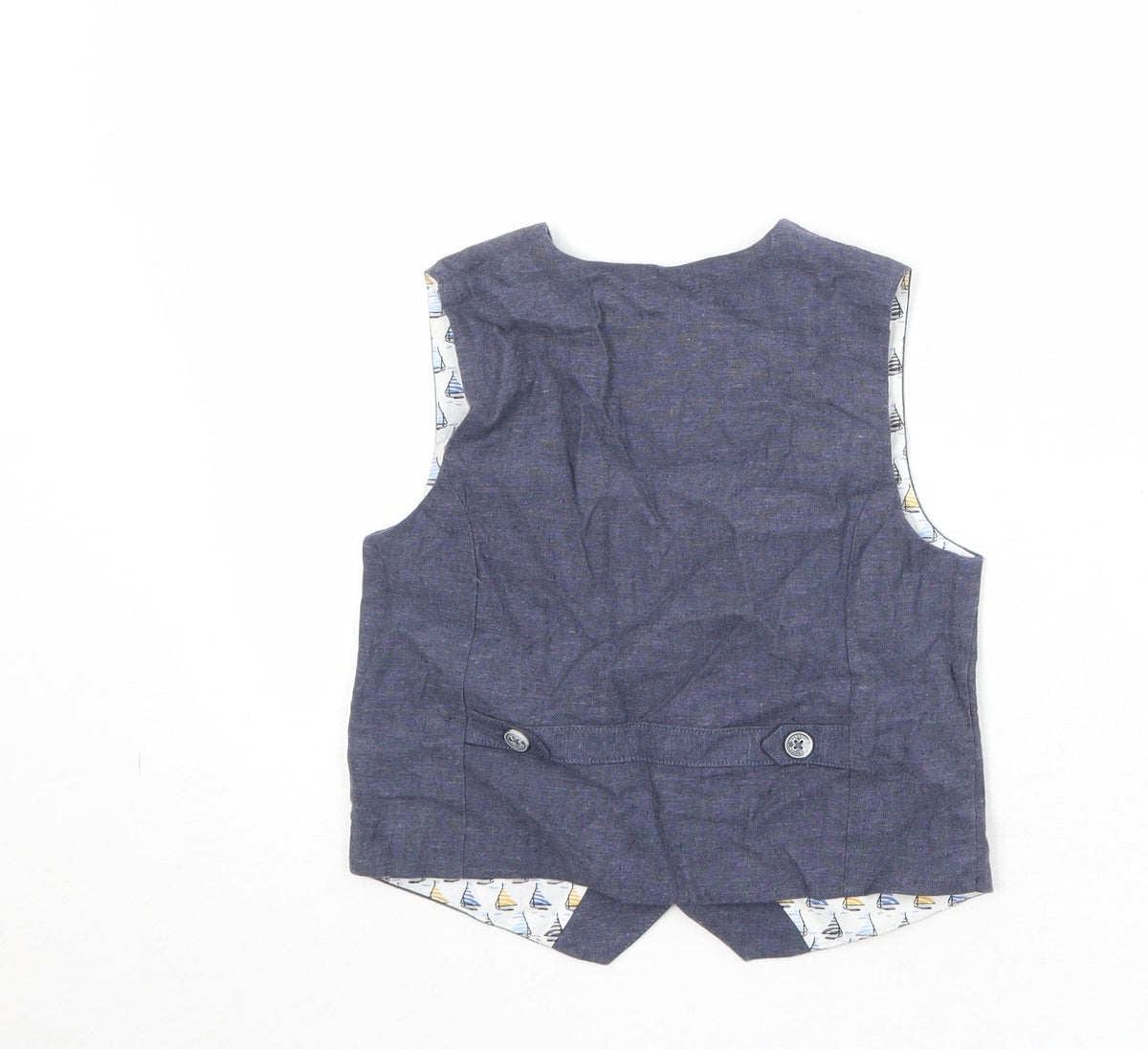 Back view of Monsoon boys’ blue jacket waistcoat, size 5, years button