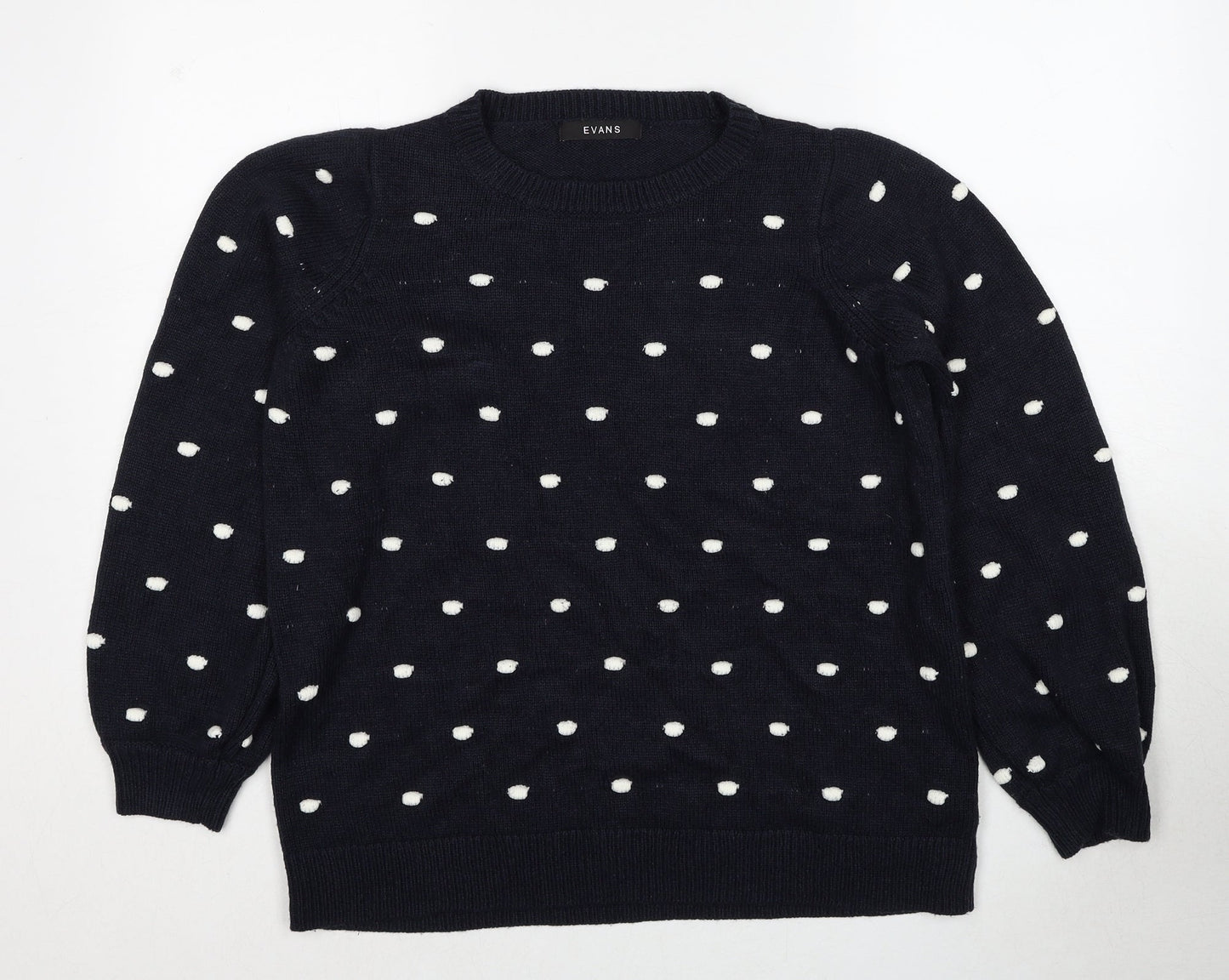 Evans Womens Blue Round Neck Polka Dot Acrylic Pullover Jumper Size 14