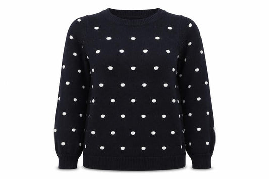 Evans Womens Blue Round Neck Polka Dot Acrylic Pullover Jumper Size 14