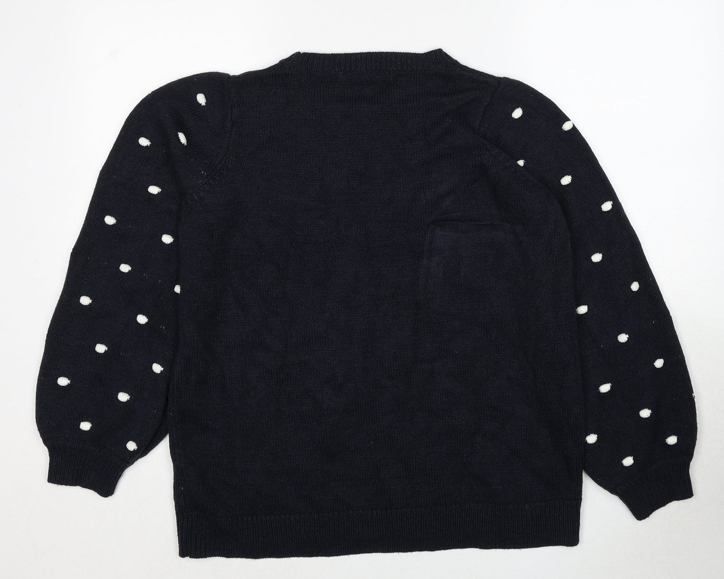 Evans Womens Blue Round Neck Polka Dot Acrylic Pullover Jumper Size 14