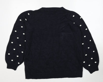 Evans Womens Blue Round Neck Polka Dot Acrylic Pullover Jumper Size 14