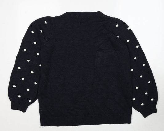 Evans Womens Blue Round Neck Polka Dot Acrylic Pullover Jumper Size 14