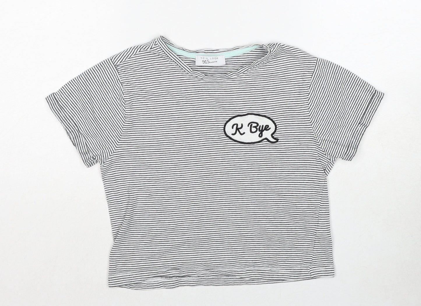 New Look Girls Black Striped Cotton Pullover T-Shirt Size S Round Neck Pullover