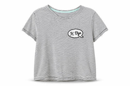 Front view of New Look girls’ black striped cotton pullover t-shirt, size S, round neck pullover