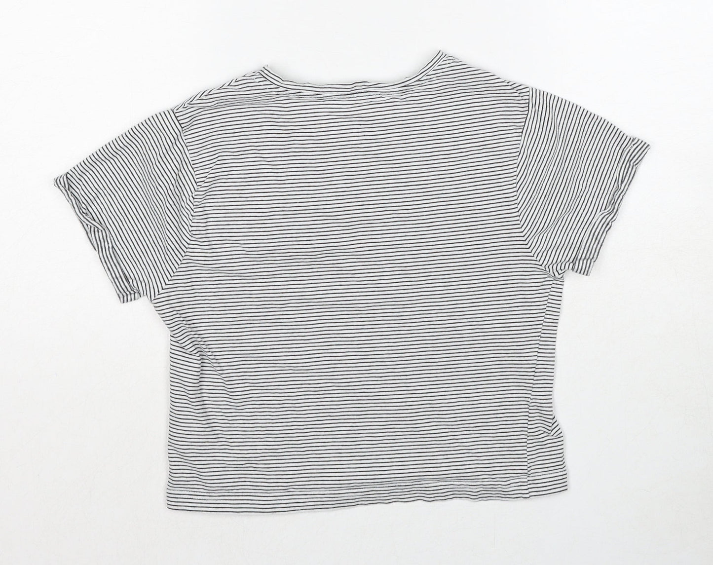 New Look Girls Black Striped Cotton Pullover T-Shirt Size S Round Neck Pullover