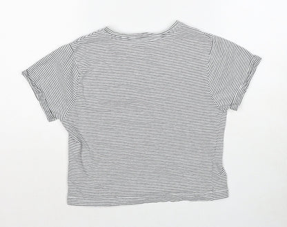 New Look Girls Black Striped Cotton Pullover T-Shirt Size S Round Neck Pullover