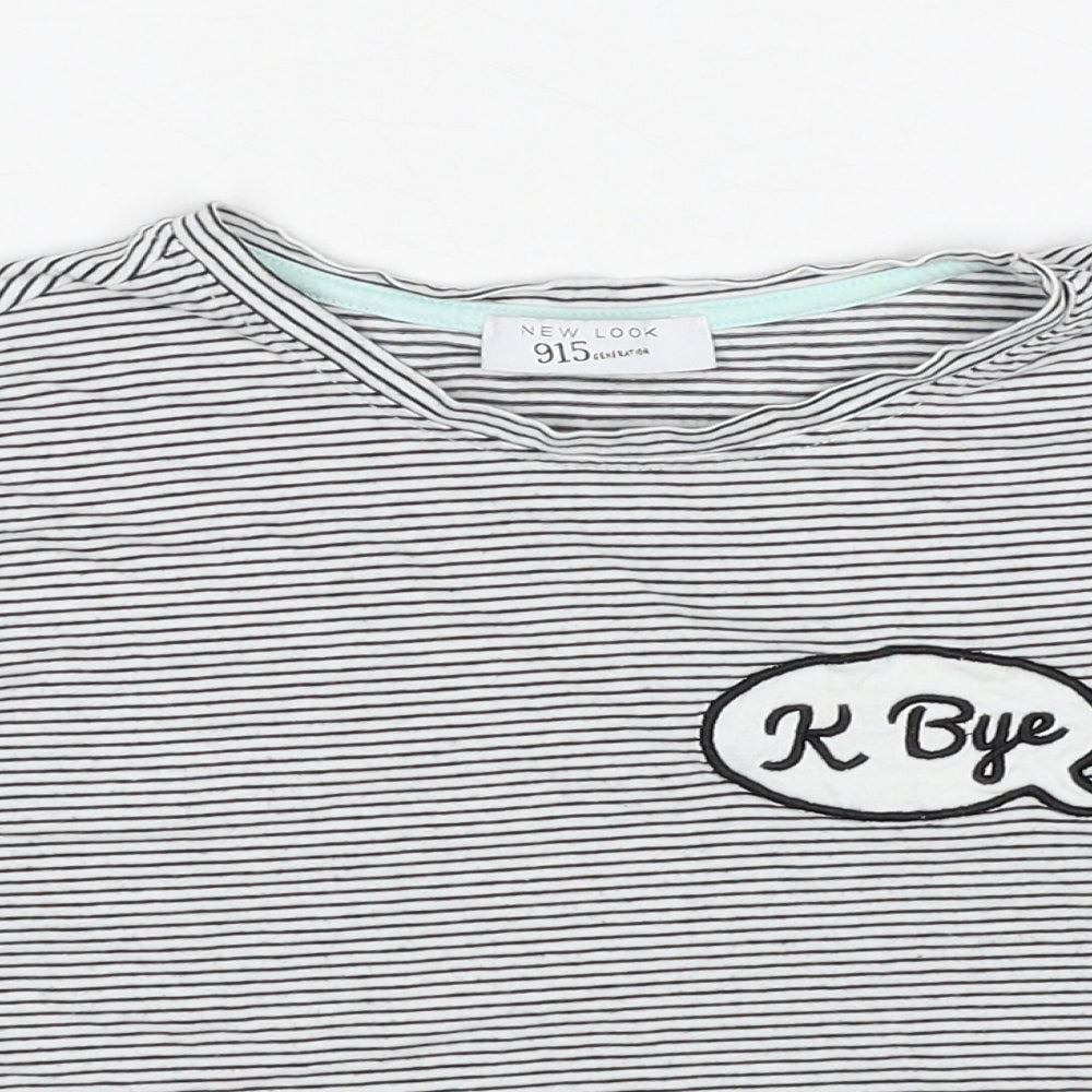 New Look Girls Black Striped Cotton Pullover T-Shirt Size S Round Neck Pullover