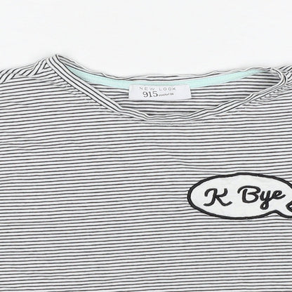 New Look Girls Black Striped Cotton Pullover T-Shirt Size S Round Neck Pullover