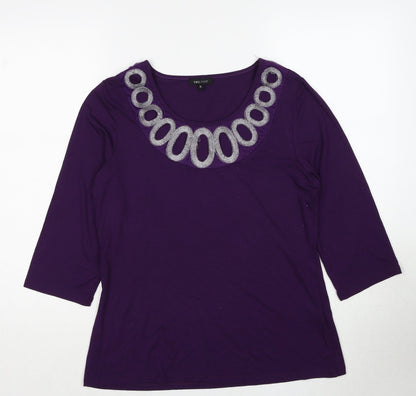 Two Tone Womens Purple Viscose Basic Blouse Size 14 Boat Neck - Embroidered Neckline
