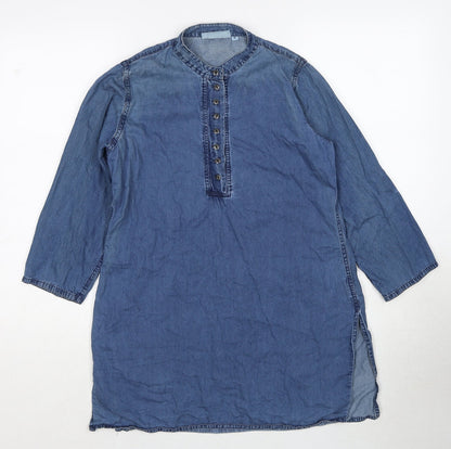 Westside Womens Blue Polyester Tunic Blouse Size S Round Neck