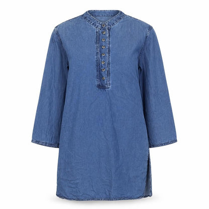 Westside Womens Blue Polyester Tunic Blouse Size S Round Neck