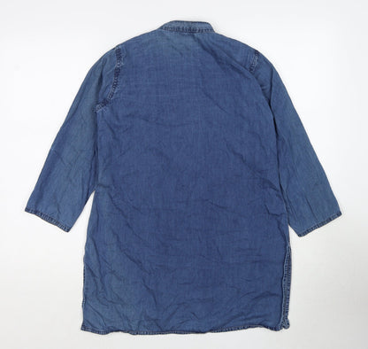 Westside Womens Blue Polyester Tunic Blouse Size S Round Neck