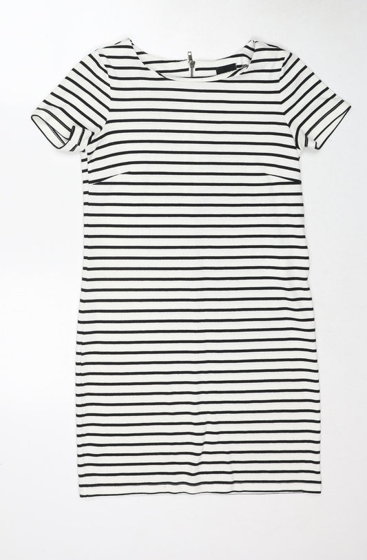 VILA Womens White Striped Polyester T-Shirt Dress Size XS Round Neck Zip