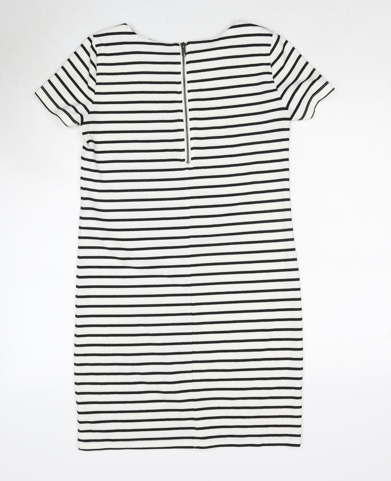 VILA Womens White Striped Polyester T-Shirt Dress Size XS Round Neck Zip