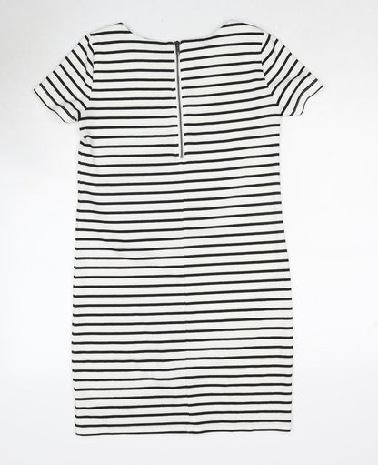 VILA Womens White Striped Polyester T-Shirt Dress Size XS Round Neck Zip