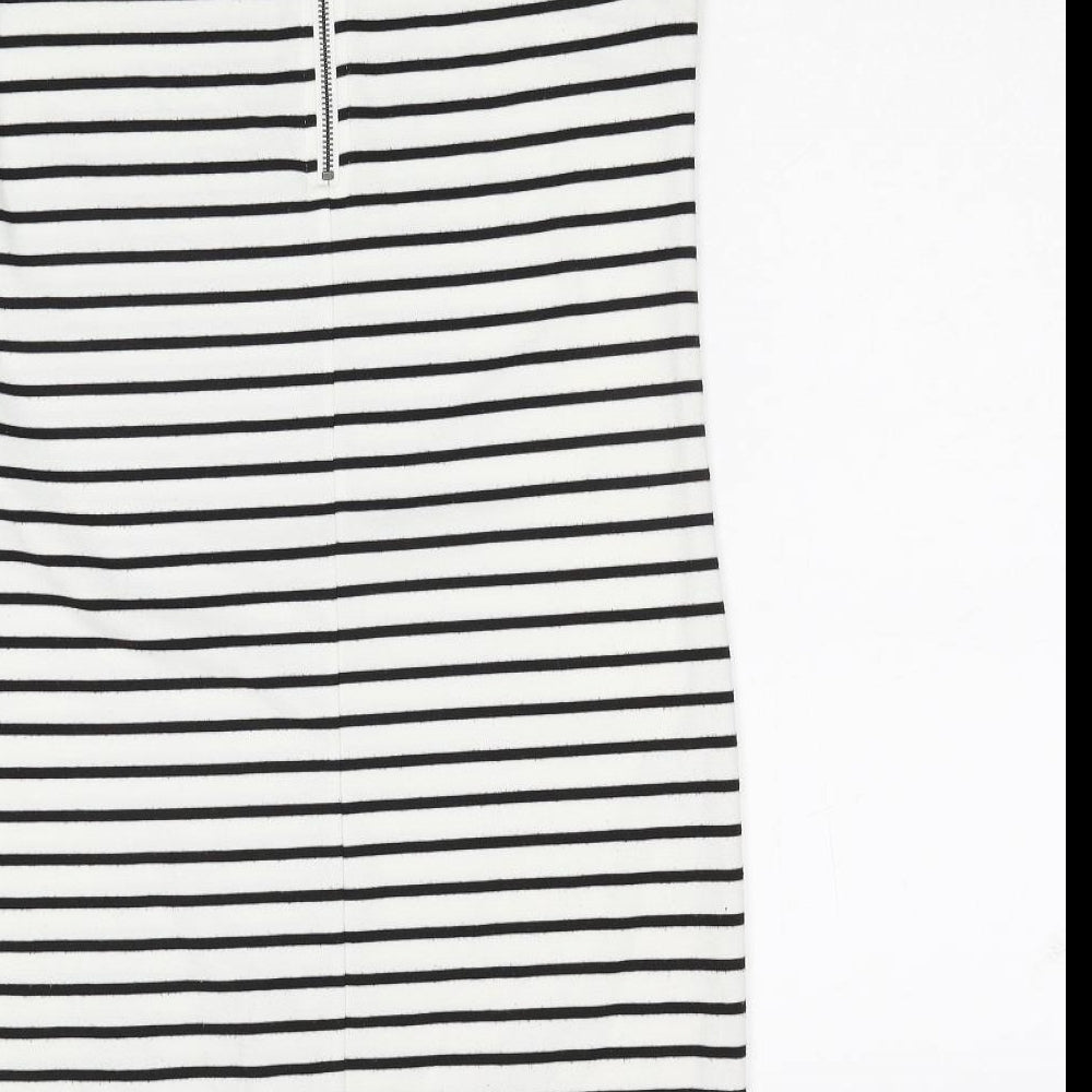 VILA Womens White Striped Polyester T-Shirt Dress Size XS Round Neck Zip