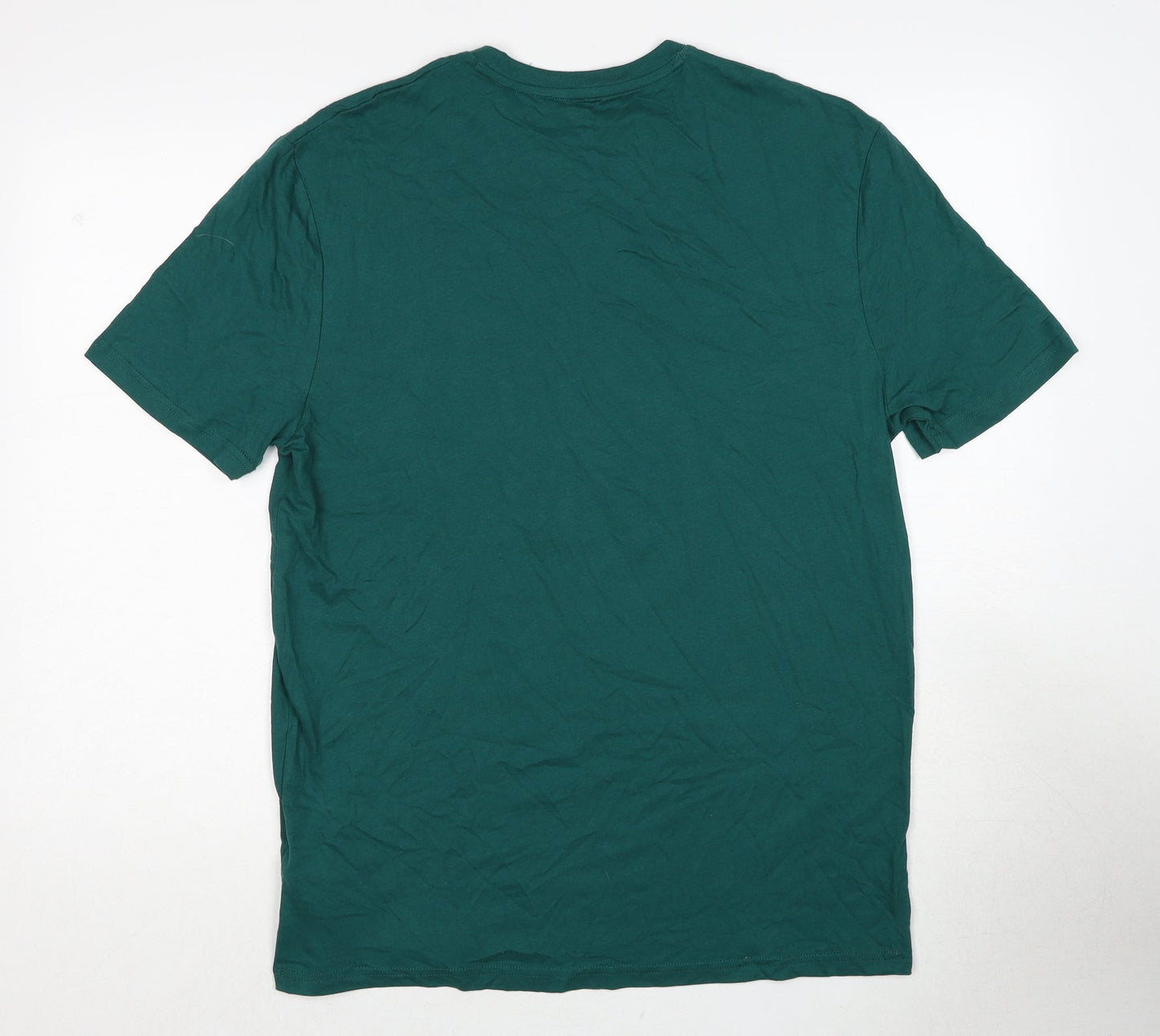 Marks and Spencer Mens Green Cotton T-Shirt Size M Round Neck - Christmas Gin-Gle all The Way