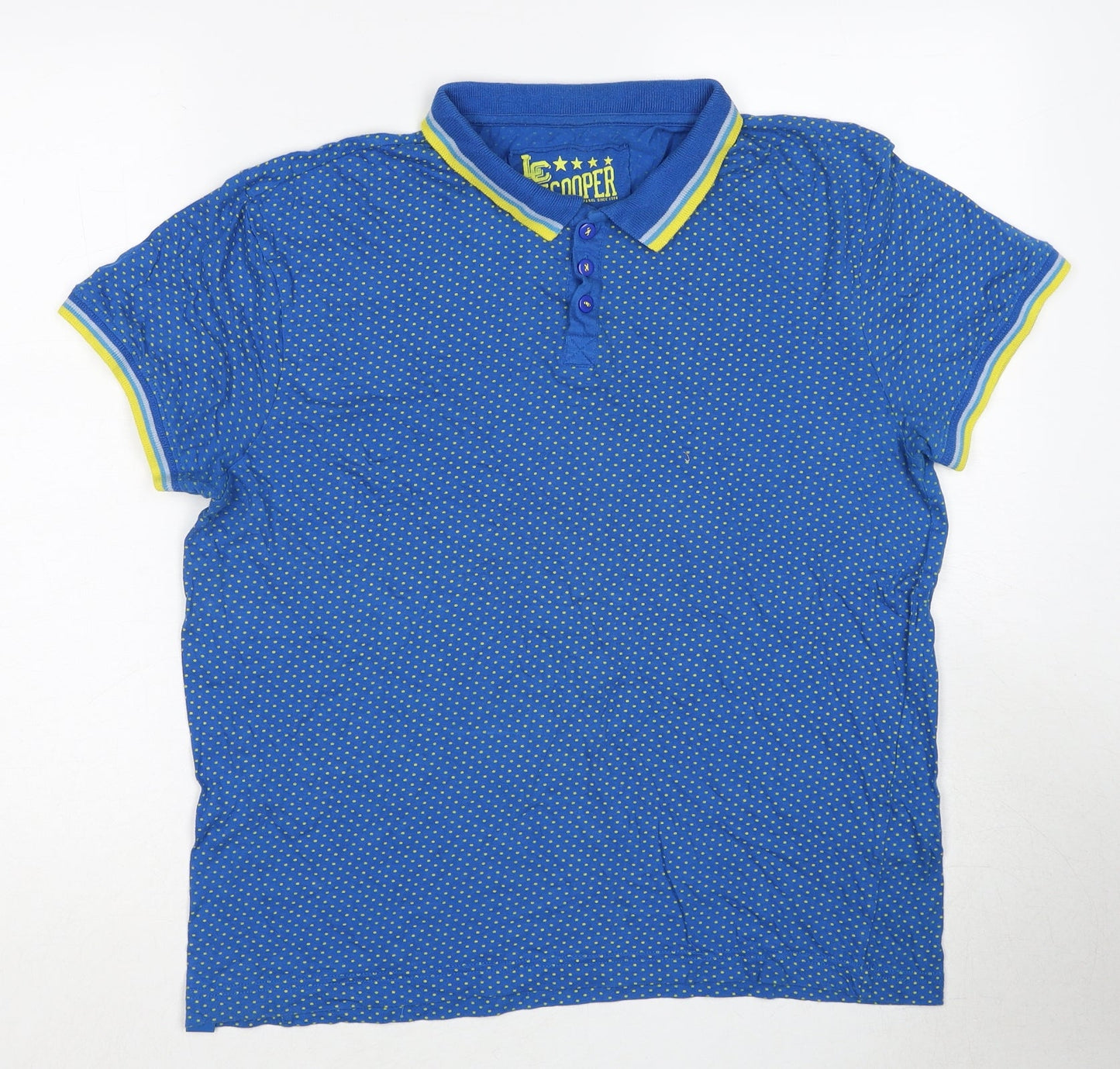 Lee Cooper Mens Blue Polka Dot Cotton Polo Size M Collared Pullover