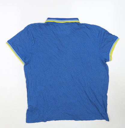 Lee Cooper Mens Blue Polka Dot Cotton Polo Size M Collared Pullover