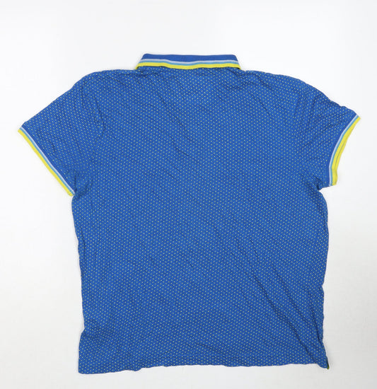 Lee Cooper Mens Blue Polka Dot Cotton Polo Size M Collared Pullover