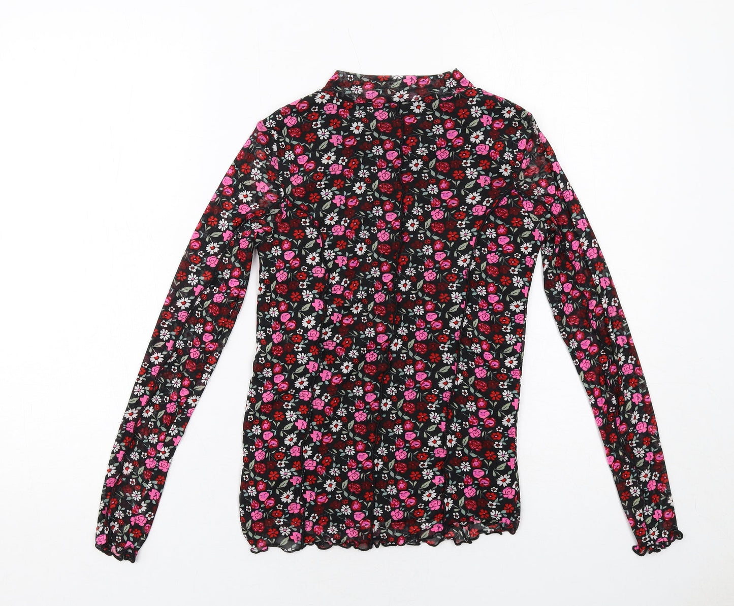 Marks and Spencer Girls Black Floral Polyester Pullover T-Shirt Size 12-13 Years Mock Neck Pullover