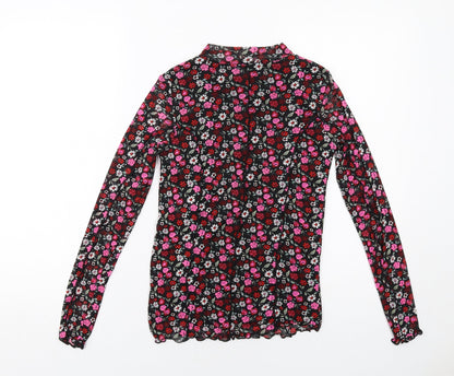 Marks and Spencer Girls Black Floral Polyester Pullover T-Shirt Size 12-13 Years Mock Neck Pullover