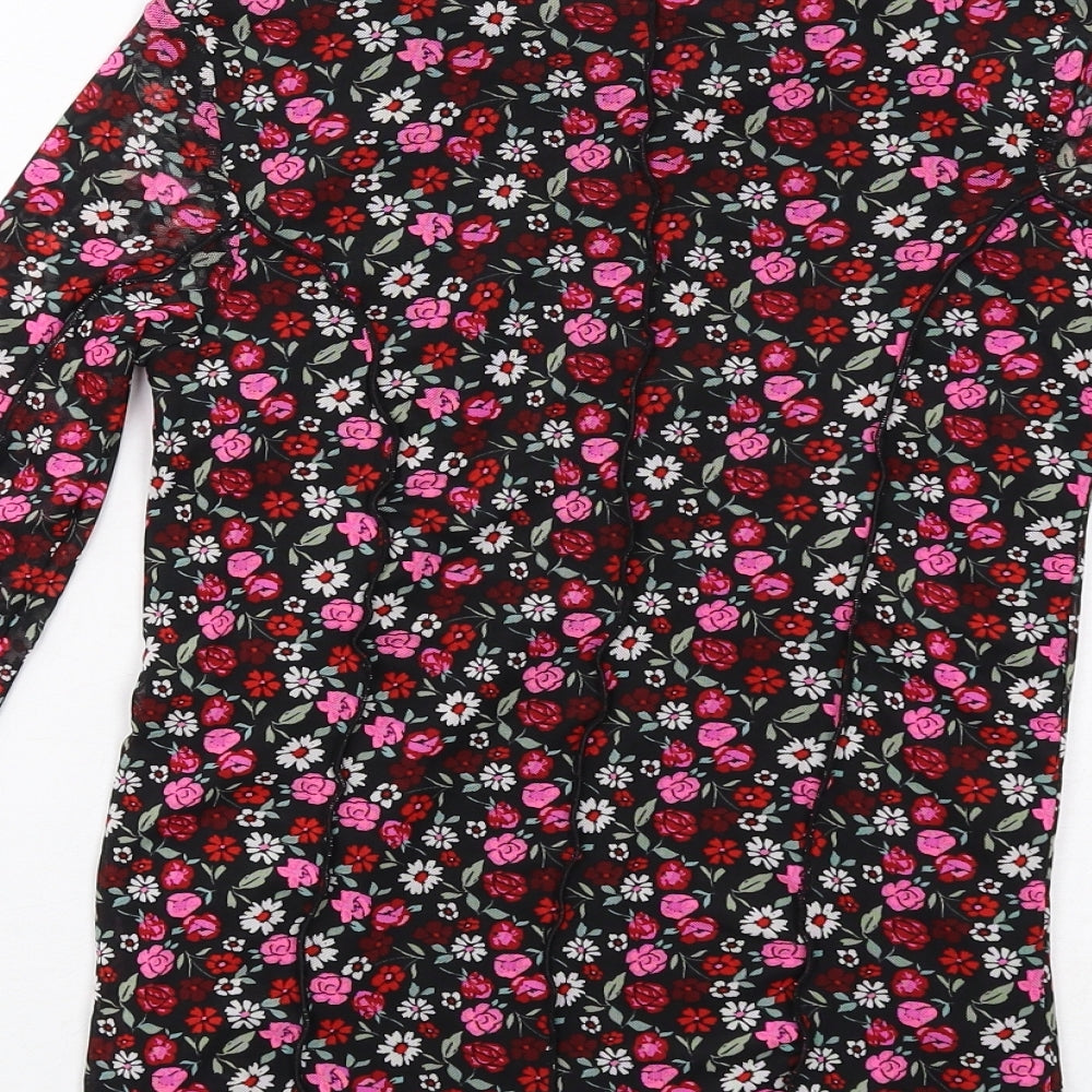 Marks and Spencer Girls Black Floral Polyester Pullover T-Shirt Size 12-13 Years Mock Neck Pullover