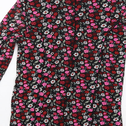 Marks and Spencer Girls Black Floral Polyester Pullover T-Shirt Size 12-13 Years Mock Neck Pullover