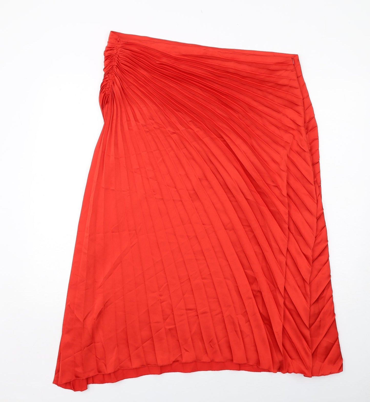 Marks and Spencer Womens Orange Polyester Pleated Skirt Size 18 Zip