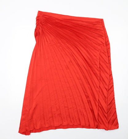 Marks and Spencer Womens Orange Polyester Pleated Skirt Size 18 Zip