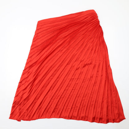 Marks and Spencer Womens Orange Polyester Pleated Skirt Size 18 Zip