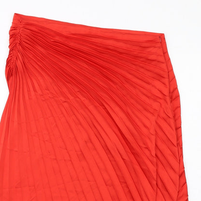 Marks and Spencer Womens Orange Polyester Pleated Skirt Size 18 Zip