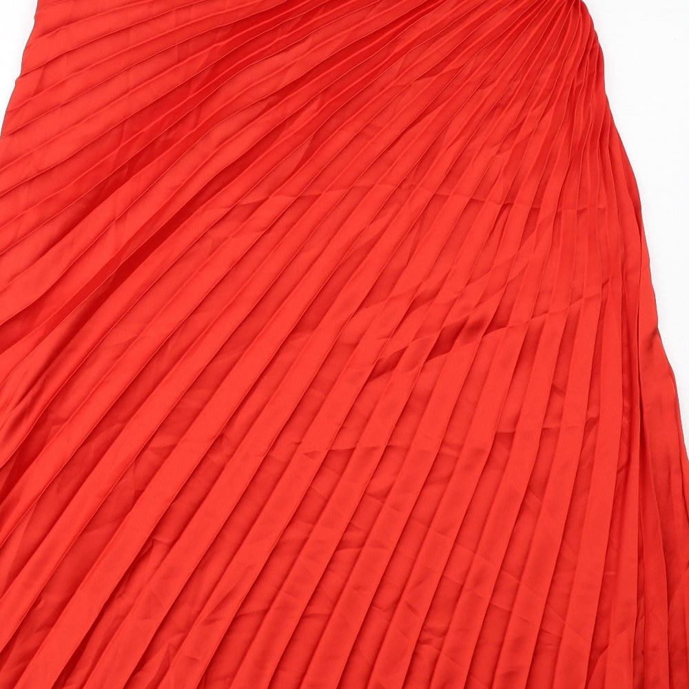 Marks and Spencer Womens Orange Polyester Pleated Skirt Size 18 Zip