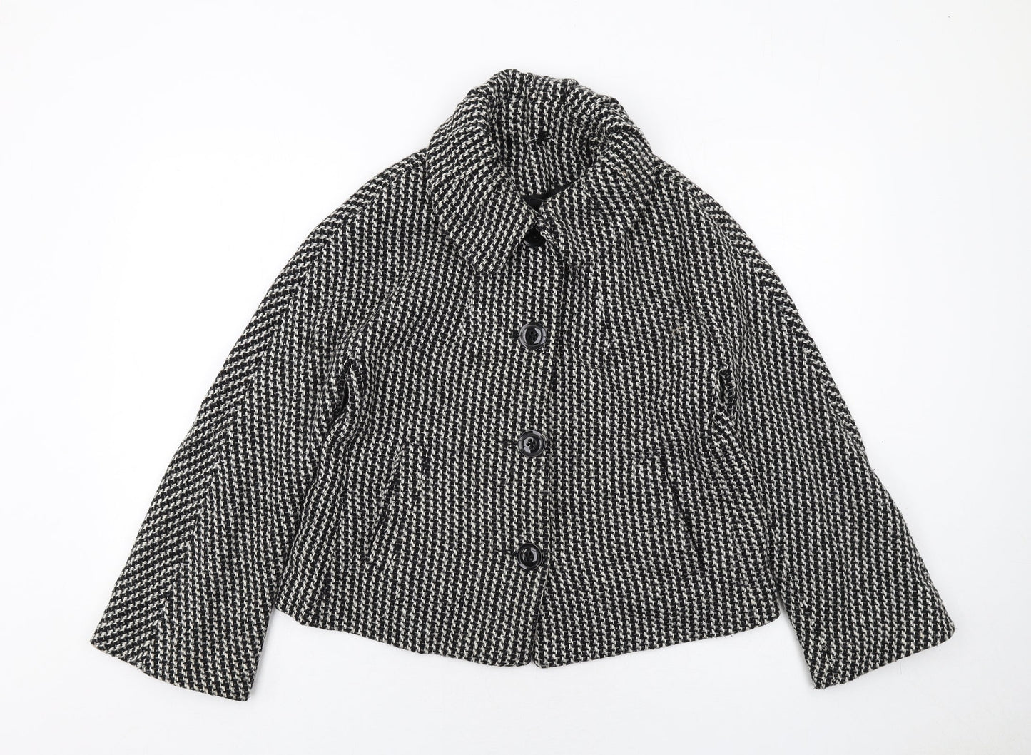 Linea Womens Black Geometric Jacket Size 12 Button