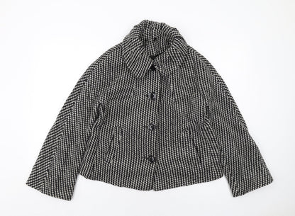 Linea Womens Black Geometric Jacket Size 12 Button