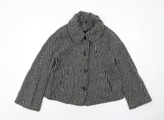 Linea Womens Black Geometric Jacket Size 12 Button