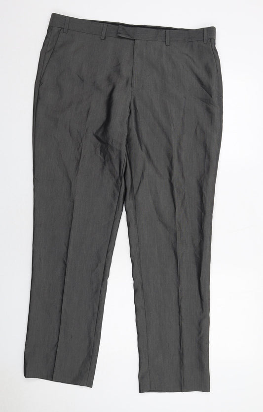 Aspen&Court Mens Grey Polyester Dress Pants Trousers Size 37 in Regular Zip