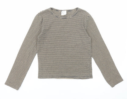 Zara Girls Beige Striped Cotton Pullover T-Shirt Size 10 Years Boat Neck Pullover
