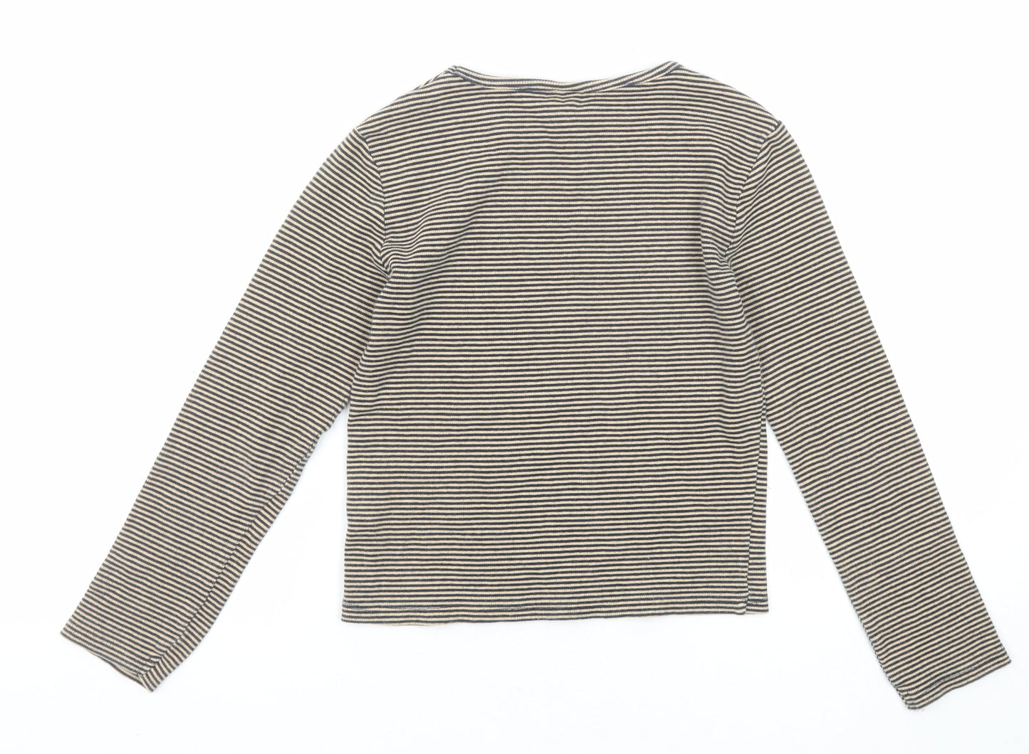 Zara Girls Beige Striped Cotton Pullover T-Shirt Size 10 Years Boat Neck Pullover