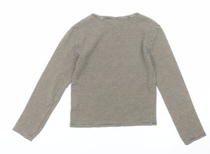Zara Girls Beige Striped Cotton Pullover T-Shirt Size 10 Years Boat Neck Pullover