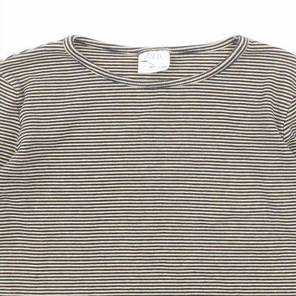 Zara Girls Beige Striped Cotton Pullover T-Shirt Size 10 Years Boat Neck Pullover
