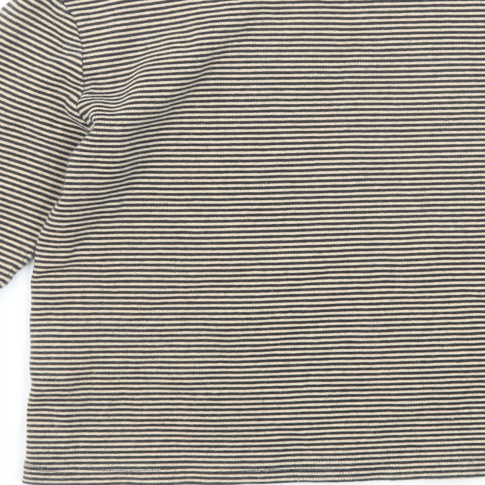 Zara Girls Beige Striped Cotton Pullover T-Shirt Size 10 Years Boat Neck Pullover