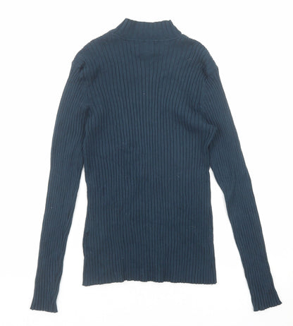 H&M Womens Blue High Neck Viscose Pullover Jumper Size M