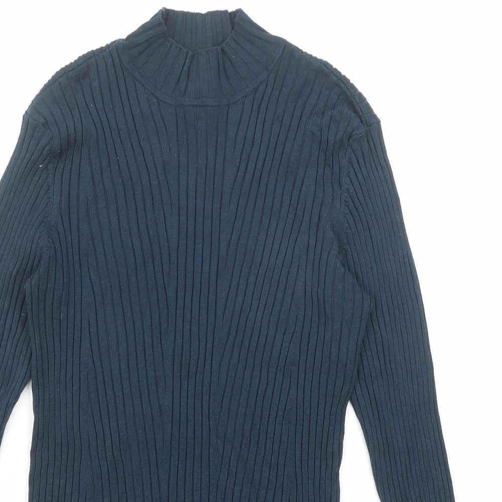 H&M Womens Blue High Neck Viscose Pullover Jumper Size M
