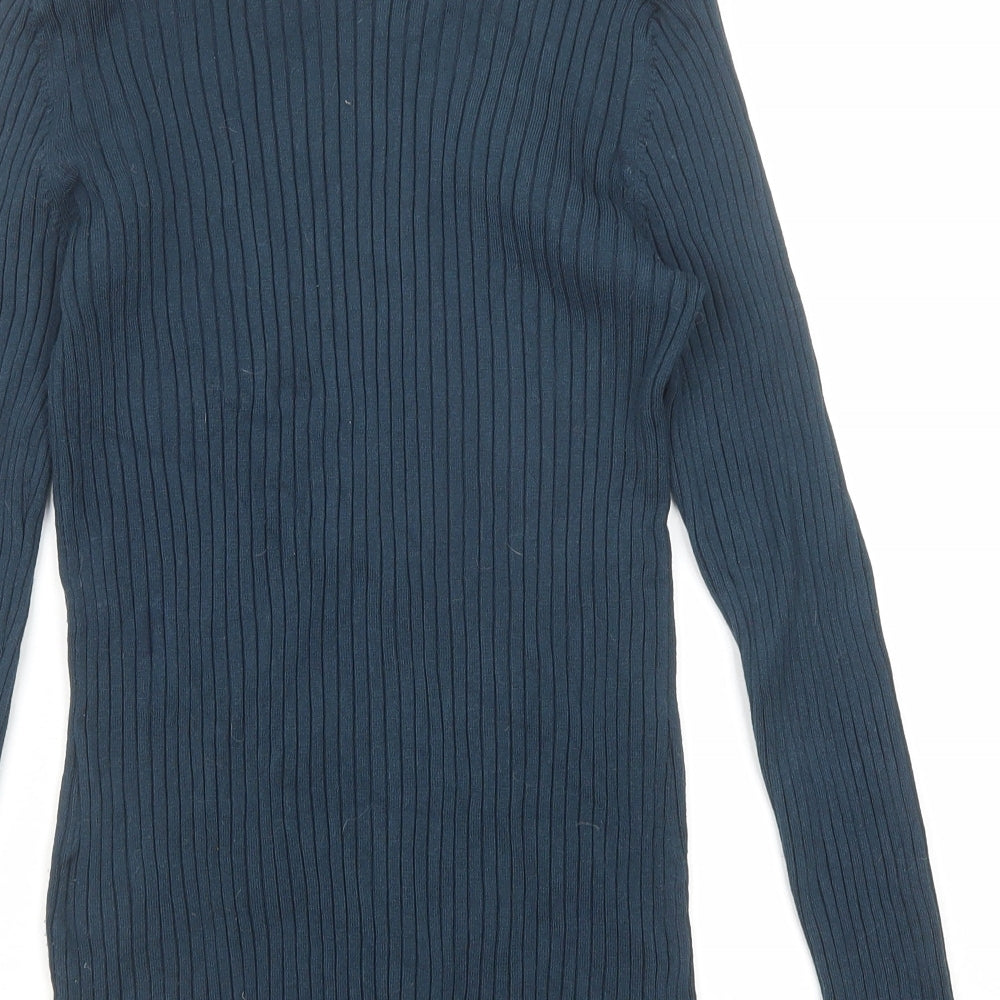 H&M Womens Blue High Neck Viscose Pullover Jumper Size M