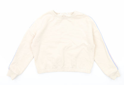 Marks and Spencer Girls Beige Cotton Pullover Sweatshirt Size 9-10 Years Pullover - Side Stripe Detail